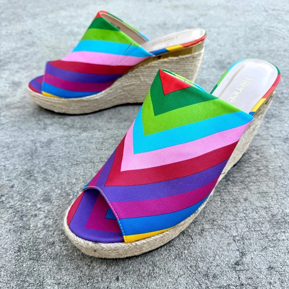 J. RENEE prys RAINBOW PLATFORM wedges heels slides sandals NEW 13 espadrilles